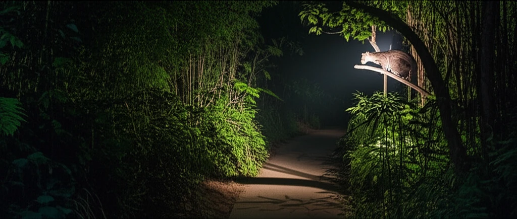 밤에 숲길을 걷는 사람들