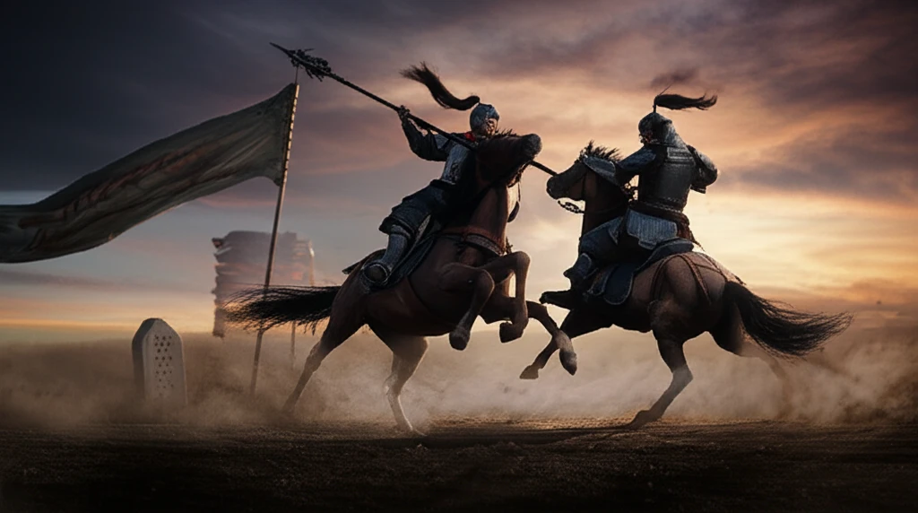 서론 이미지 1: 관우와 안량을 상징하는 투구와 검